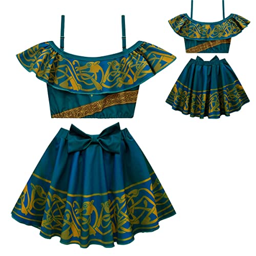 Paroiluse Kids Merida Cosplay Jumpsuit Swimsuit Dress Green Costume Princess Swimming Cap Halloween Suit (Blue 2, 100) #TOP1