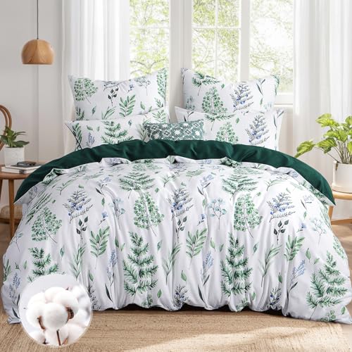 Aisbo Bettwäsche 200x200 Baumwolle Dunkelgrün Pflanzen Muster -...