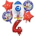 DIWULI, großes Raketen Weltraum Luftballon Set, XL Zahlen-Ballon Zahl 4 rot, Happy Birthday Folien-Ballons 4. Kinder-Geburtstag Junge, Motto-Party, Dekoration, Raumschiff, Astronaut, Sterne, Planet