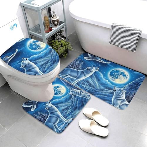 Juego de alfombras de baño lavables Moonlight con tapete de contorno de inodoro 4