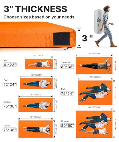 Image of GAIALOOP 3 Inch Memory Foam Camping Mattress, Dual Layer Thick Sleeping Camp Pad for Car Tent Cot, Roll-Up Portable Glamping Floor Bed for Guests Sleepover