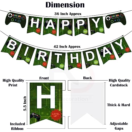 Image of Rozi Decoration Gaming Birthday Party Decorations, 46 Pieces, Black and Green Balloons, Happy Birthday Banner, Game Controller Foil Balloons, Video Game Theme