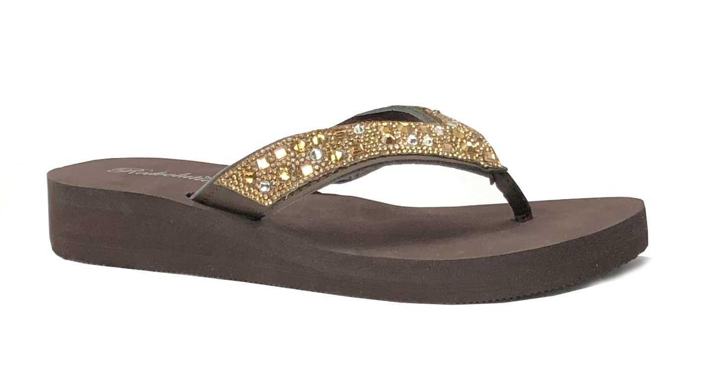 New Women's Rhinestone Sandals High | Low Platform T-Strap Jewel Sandals High Wedge Flip Flops