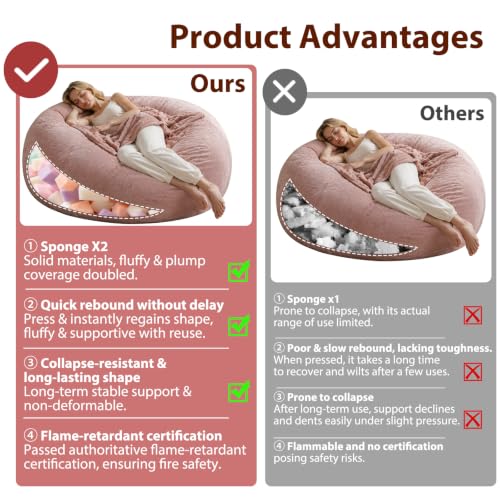 Image of Extra Large Bean Bag Chairs for Adults,5FT,Bean Bags with Filler Included,Memory Foam Chair,Soft and Comfortable Jumbo Bean Bag,Leisure Chair Suitable for Bedroom and Balcony Dormitory (Pink, 5 Foot)