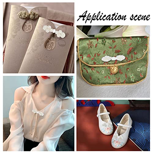 Nbeads 16 Sets White Chinese Frog Buttons, 4 Styles Polyester Button With Abs Plastic Imitation Pearl Chinese Handmade Sewing Fasteners Closure Cheongsam Buttons For Diy Sewing Coats Cloak Sweater #TOP5