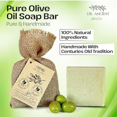 Image of Dr.Ancient Olive Oil Soap Bar, Organic Soap Bars Handcrafted the Traditional Way, Natural Chemical-Free, Vegan, Used for Face Wash, Body Wash, Hand Cleansing and Skin Care, Gentle Cleanser