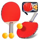 Set de Tennis de Table, Raquettes de Ping Pong avec 2 Raquettes, 3 Balles Mate, 1 Sac pour Loisir, Entraînement, Amateurs
