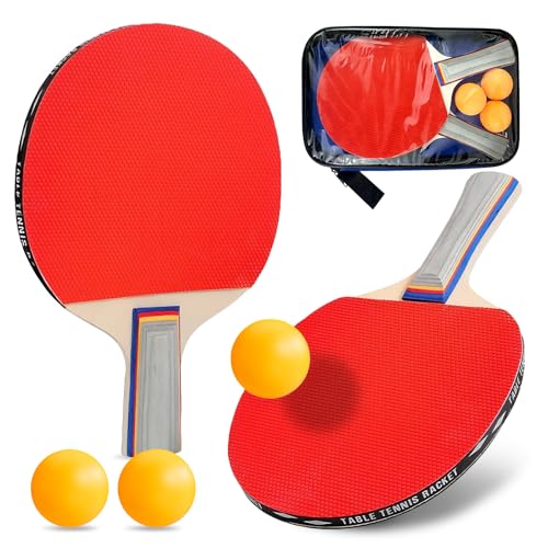 Sets de Ping Pong Set de Raquetas de Tenis de Mesa con 2 Raquetas, 3 Pelotas de Ping Pong, 1 Bolsa para Ocio y Entrenamiento, Juegos de Interior y Exterior