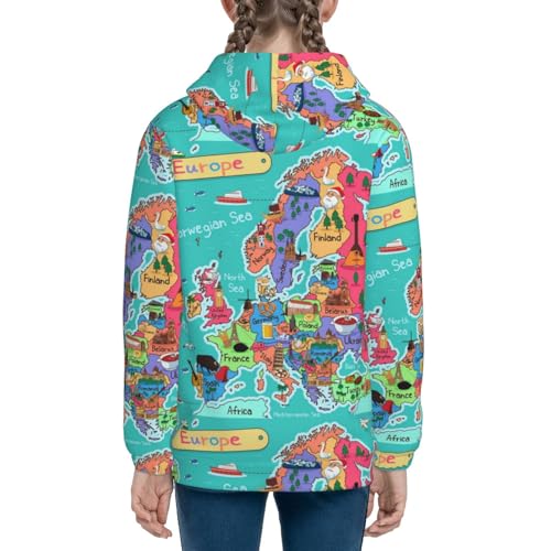 Cartoon Map Of Europe Kids Pullover Hoodies Boys Zip Up Sweatshirts Girls Athletic Clothes with Pocket 5