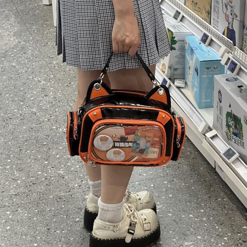 Cat Ita Bag Pins Display Backpack for Girls Single Shoulder Bag Purse with Insert for School Comic Con (orange black PU)3