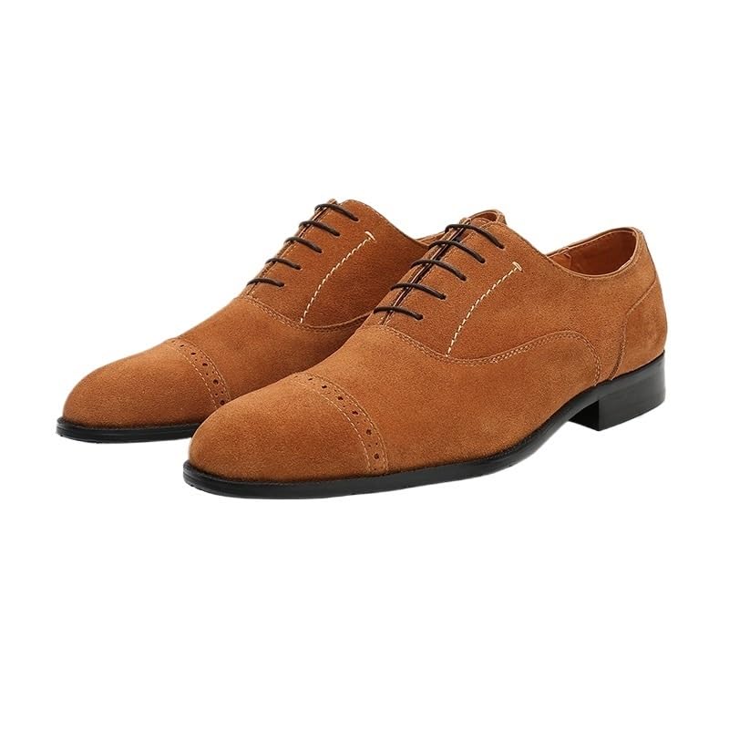 Luxury Men's Genuine Leather Dress Shoes, Fashion Lace-Up Loafers with Suede Pointed Toe and Height Increase Design for Business or Wedding