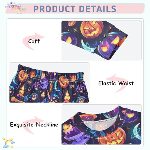 Fustylead Halloween Funny Magic Witch Hat Bat Pumpkin Candle Stars Cotton Pajama Sets 2 Piece PJ Top and Bottom Nightwear Set4
