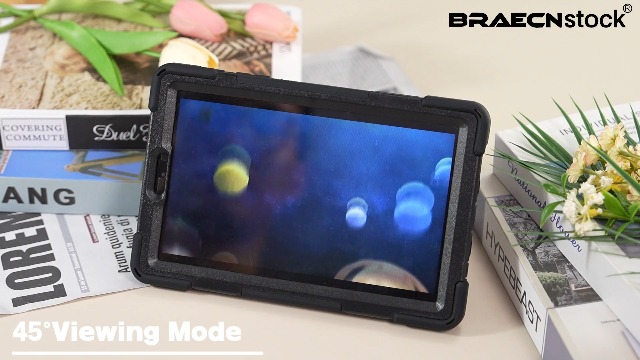 Custodia robusta per tablet  Kindle Fire HD 8 e 8 Plus (12a generazione 2022) con cavalletto girevole a 360° e supporto per pennino, resistente custodia ibrida antiurto con tracolla (blu
