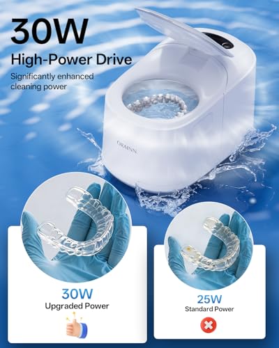 Image of 30W Ultrasonic Retainer Cleaner Machine,IPX7 Waterproof Dental Cleaning Pod,45kHz Denture Dome With UV Light,3 Modes, Digital Timer for Night Guard, Mouth Guard, Braces with 230ml Tank