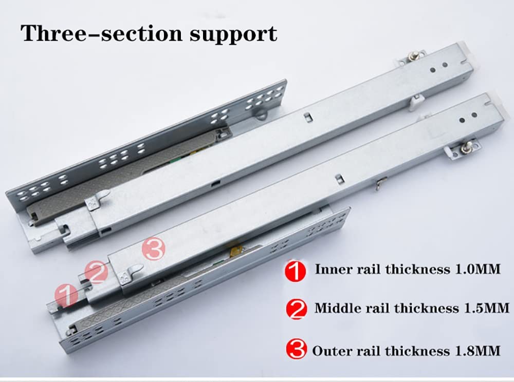 Prowadnice szuflad, prowadnice szuflad Undermount 20 cali (Color : Silver, Size : 500mm/20inch)