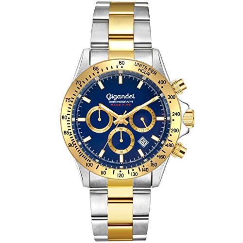Gigandet Montre Hommes Race King Montre Hommes Bleu Or Analogue avec Bracelet Acier Bleu Cadran Bleu Montre Hommes G33-004