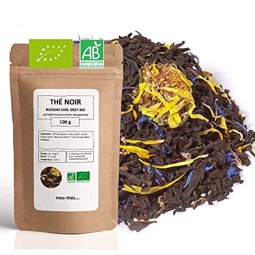 Thé Noir Bio Pamplemousse Citron Bergamote - Russian Earl Grey - 100g (40 tasses) - Thé en vrac 100% Agriculture Biologique - Mes-Thés