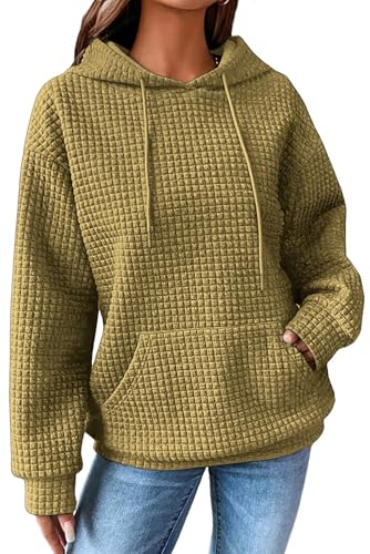 Image of SHEWIN Women Fall Waffle Hoodies Pullover Tops Hooded Sweatshirt