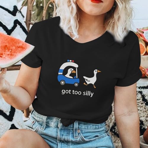 Got Too Silly Goose T Shirt Funny Cute Shirts for Women Ducks Car Printed Graphic Tees Short Sleeve Summer4