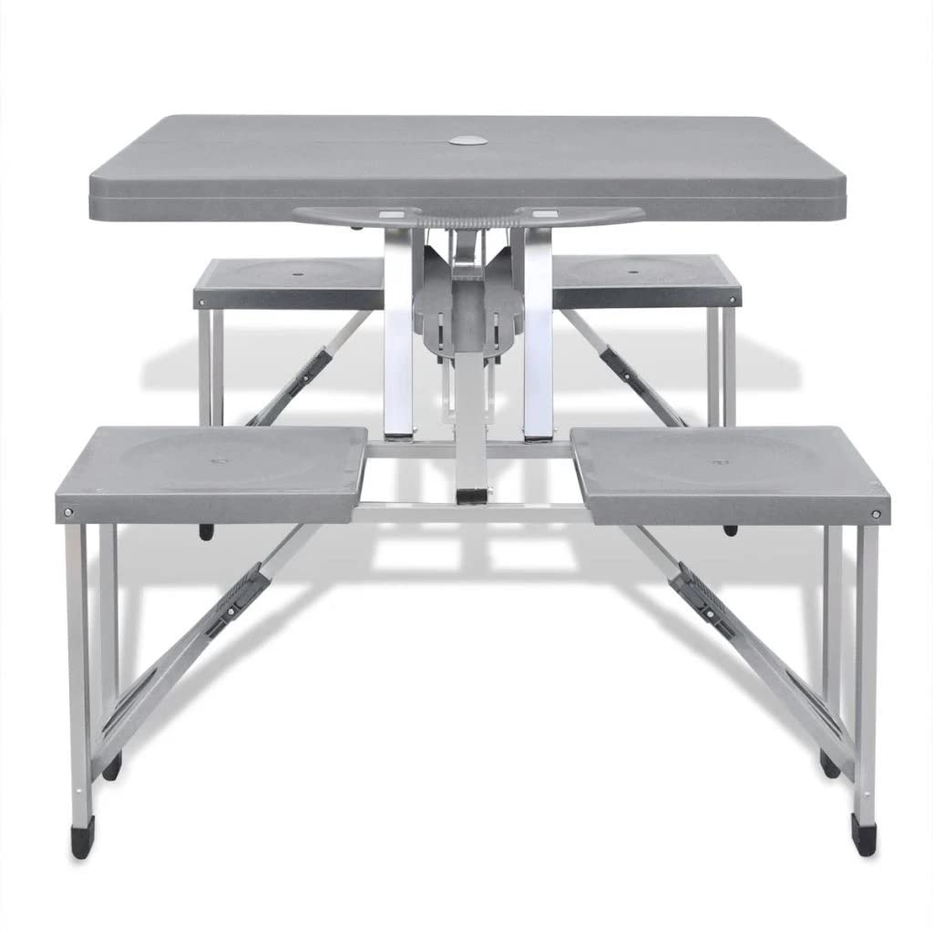 vidaXL Ensemble de Table Pliable de Camping avec 4 Tabourets, Meuble à Manger, Mobilier de Jardin Cuisine Patio Pique-Nique, Aluminium