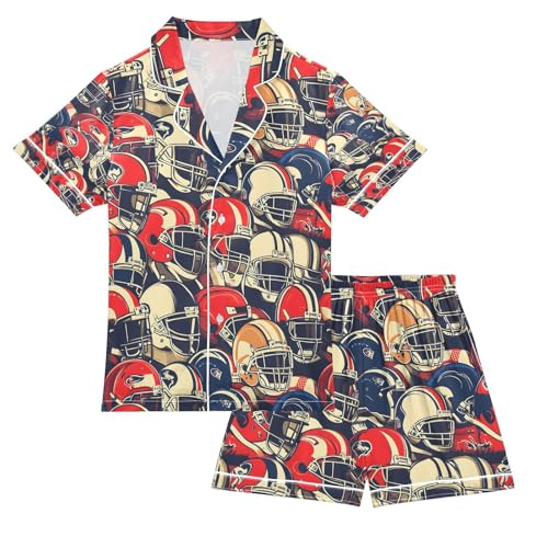 senya American Football Helmet Satin Summer Pajama Sets Silk Short Sleeve Button Down Sleepwear