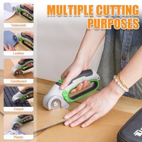 Image of ZEITE 4V Cordless Electric Scissors Cardboard Cutter with 1 x Replace Blade,1 x Storage Box,1 x USB Rechargeable Cable Rotary Cutter for Box Plastic Carpet Cloth, Easy to Hold and Safety,Gray