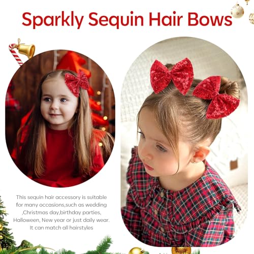 CN 5 Inch Red Glitter Hair Bows for Girls Alligator Clips Sparkly Sequin Hair Accessories for Kids Toddler Women on Birthday Wedding Christmas and Party