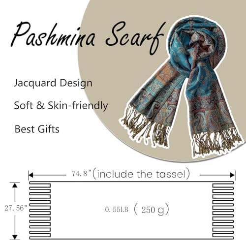 Image of Pashmina Scarf for Women Shawls and Wraps Reversible Paisley Vintage Jacquard Soft Silky Rave Scarves Men
