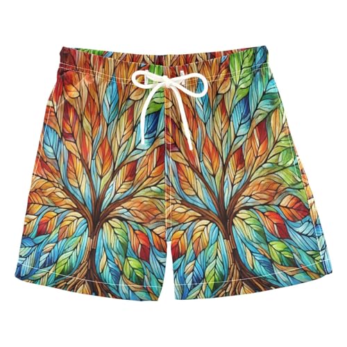 Colorful Tree Blue Boys Swim Trunks Quick Dry Toddler Swimsuit Boy Swimwear Bathing Suits Board Shorts 4T - Main Image