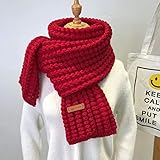 UKKD Schal Winter Gestrickter Schal Mode Frauen Lange Schals Weibliche Vintage Große Schal Weiche Warme Pashmina Verdickte Wolle,Rot
