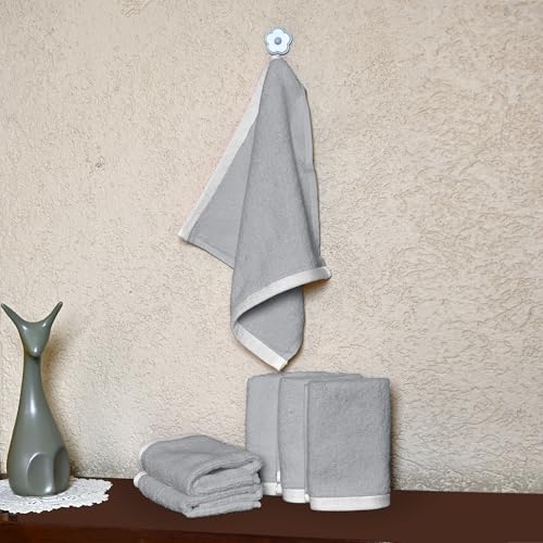 Image of Divine Casa 500 GSM Cotton Face Towel Set of 6 | 30 x 30 CM Grey Ultra Soft Absorbent Cotton Washcloths | Spa Quality Quick Dry Bathroom Towels