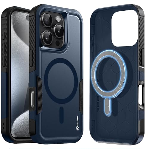 Image of KARWAN Tough Shockproof Back Case Cover Compatible with iPhone 16 Pro Max,Dual Layer Armor Protection with Matt Finish, Heavy Duty Rugged Cover with Magnetic MagEase Wireless Charging (Blue)