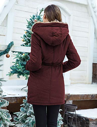 Beyove Women Thicken Warm Winter Coat Hooded Parka Overcoat with Big Pockets Jacket Outwear, Wine Red Medium