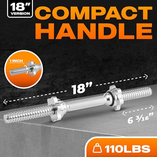 Image of Yes4All Threaded Dumbbell Handles, Adjustable Dumbbell Bar Pair, 14 /16 /18 /24-Inch Sizes, Fits 1 inch or 1.15 inch Plates, Non-Slip Grip, Secure Star-Lock Collars