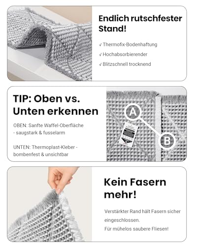 Großes Badezimmerteppich Set 2 Teilig, Badteppich Rutschfest Waschbar, Badematte Grau, Boho Bathroom Mat… – Ansicht 3