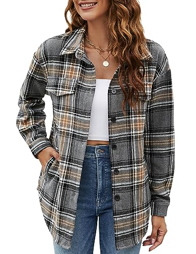 Blooming Jelly Womens Flannel Plaid Shirts Button Down Long Sleeve Fall Shackets Jackets 2025 with Pockets