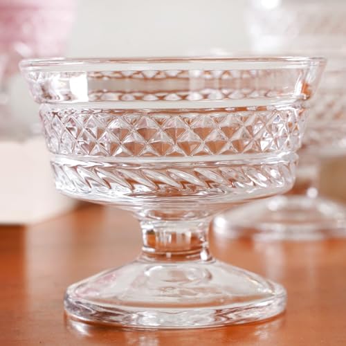 Image of Nestasia Transparent Glass Bowl Set of 6 for Ice Cream (120ml Each) - Diamond Textured Dessert Bowls for Sundae, Sweets & Pudding | Food Safe & Heat Resistant - Perfect for Gifting