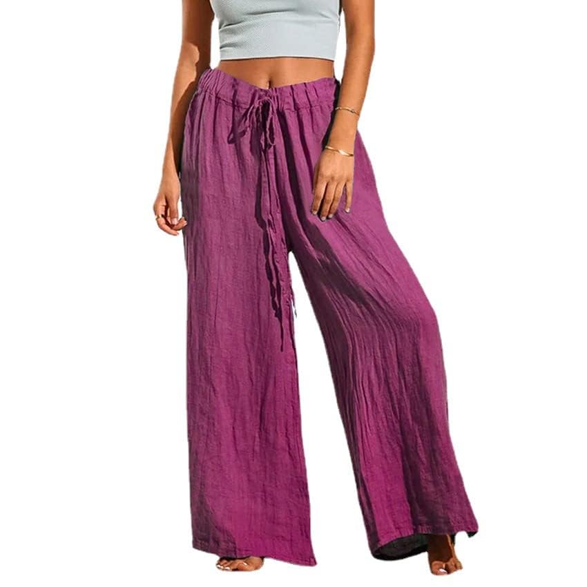 MARSVOVO Plus Size Wide Leg Linen Pants for Women High Waist Drawstring Summer Beach Loose Cotton Palazzo Pants