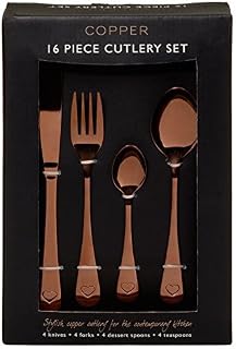 Contemporary Copper 16 Piece Cutlery Set - Heart