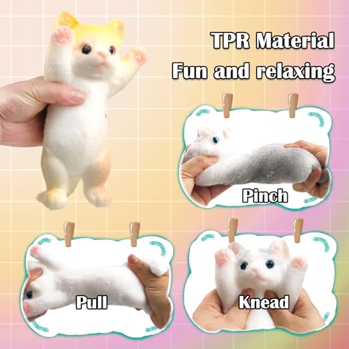 Image of Big Hand Painted Cat Squishy Toys,Large Cute Ultra Soft Kitty Squeeze Fidget Toys for Stress Relief ,Kawaii Squishies Sticky Animal Toys for Adults Kids,Decompression Sensory Balls(Cream)