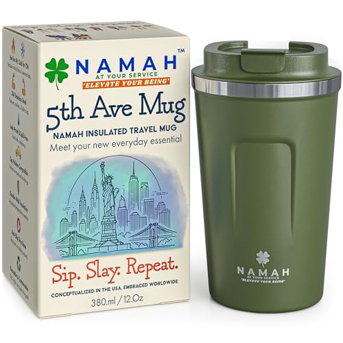 Image of Namah Insulated Coffee Travel Mug 380 ml with Lid, Leak Proof Stainless Steel Thermosteel Vacuum Insulated Mug, Hot & Cold Reusable Coffee Mug for Office, Car Cup Holder Friendly
