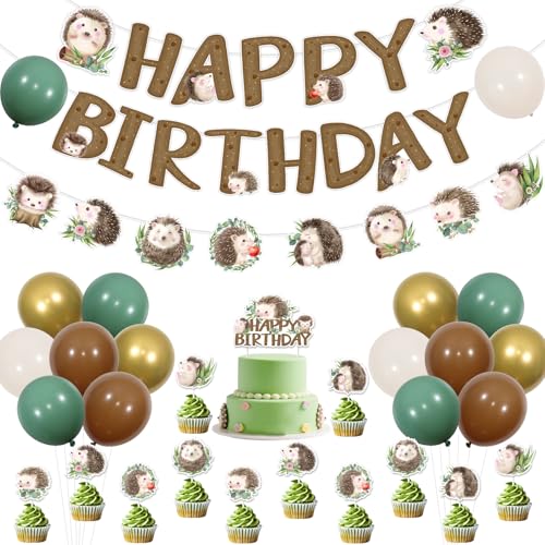 SHADOAMP Hedgehog Birthday Party Decorations, Watercolor Hedgehog Theme Happy Birthday