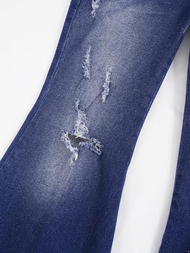 Kids Girls Vintage Ripped Flared Jeans Elastic Waist Bell Bottoms Denim Pants Stretchy Legging Casual Hiking Trousers4