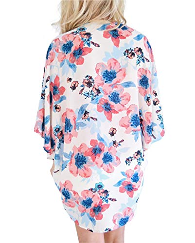 Image of FINOCEANS Womens Floral Chiffon Kimono Cardigans Loose Beach Cover Up Half Sleeve Tops