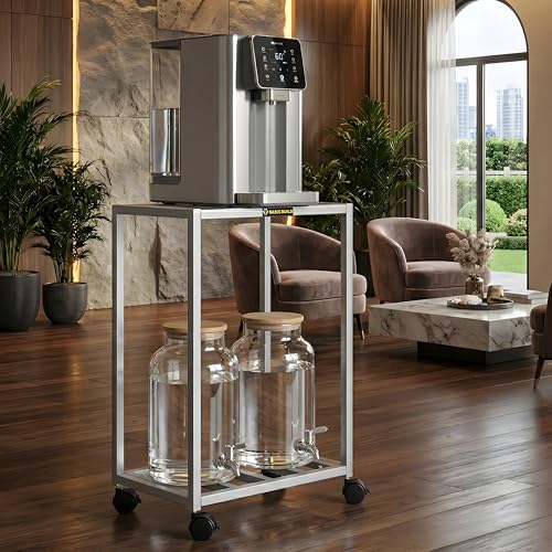 Image of Premium 2-Layer Water Dispenser Trolley Stand ? Strong Metal Frame with Locking Wheels | Fits 20L 25L Water Jars, Bottles & Cans | Silver Multipurpose Storage Rack(Silver)