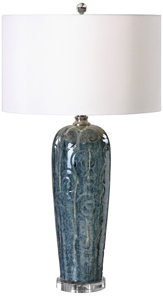 Uttermost Maira Heather Blue Embossed Ceramic Table Lamp