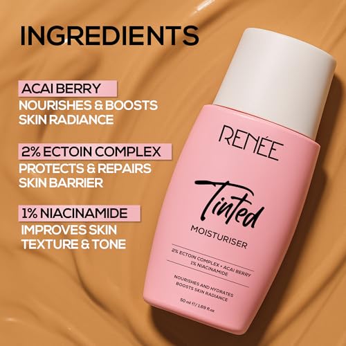 Image of RENEE Tinted Moisturiser - Caramel Glint| Hydrates, Boosts Radiance, Repairs Barrier & Brightens Skin | With Niacinamide, Acai Berry & Ectoin | 50 ml
