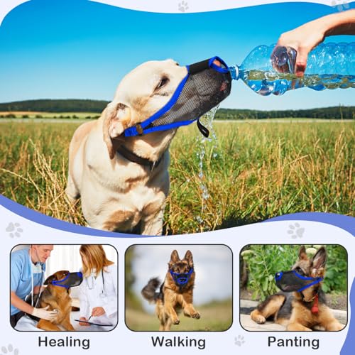 Image of Dog Muzzle, Soft Air Mesh Muzzles for Medium Sized Dogs, Breathable Dog Mussels for Scavenging Biting Licking & Barking, Adjustable Mouth Guard with Front Opening, Allows Panting and Drinking(Blue,M)