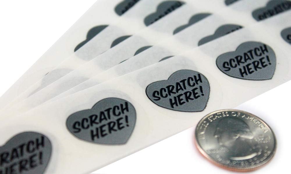 My Scratch Offs 1 Inch Silver Heart with Text Scratch Off Sticker Labels - 500 Pack