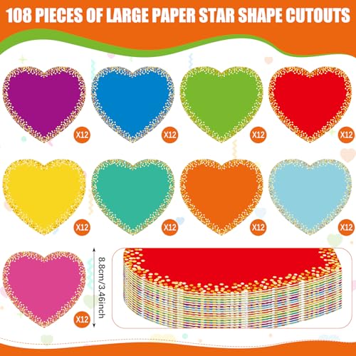 Image of 108 Pcs Confetti Paper Heart Cutout for Bulletin Board 3.5 inch Classroom Decor